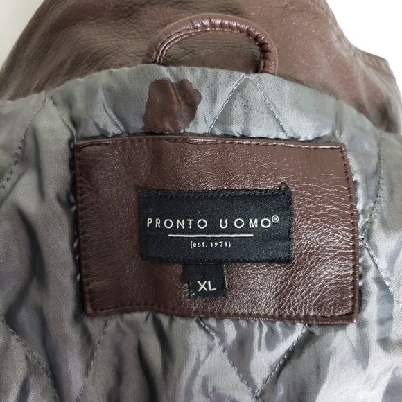 Pronto Uomo Mens Brown Leather Bomber Jacket Sz XL - Picture 7 of 8